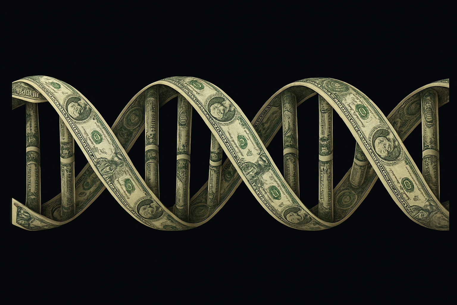 a dna helix made out of dolla rbills